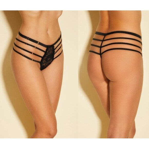 Cosabella Tie Me Down Highwaist Lace G String Thong Panty L/XL Black Sexy NWT - Picture 1 of 11